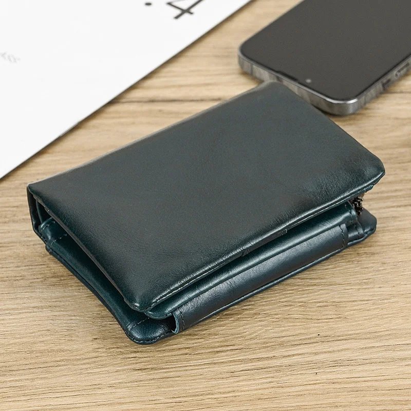 Leather Men&lsquo;s Short Wallet Hasp Genuine Leather Unisex Zipper Coin Clutch Purse Cowhide Card Holder Trifold Man wallets