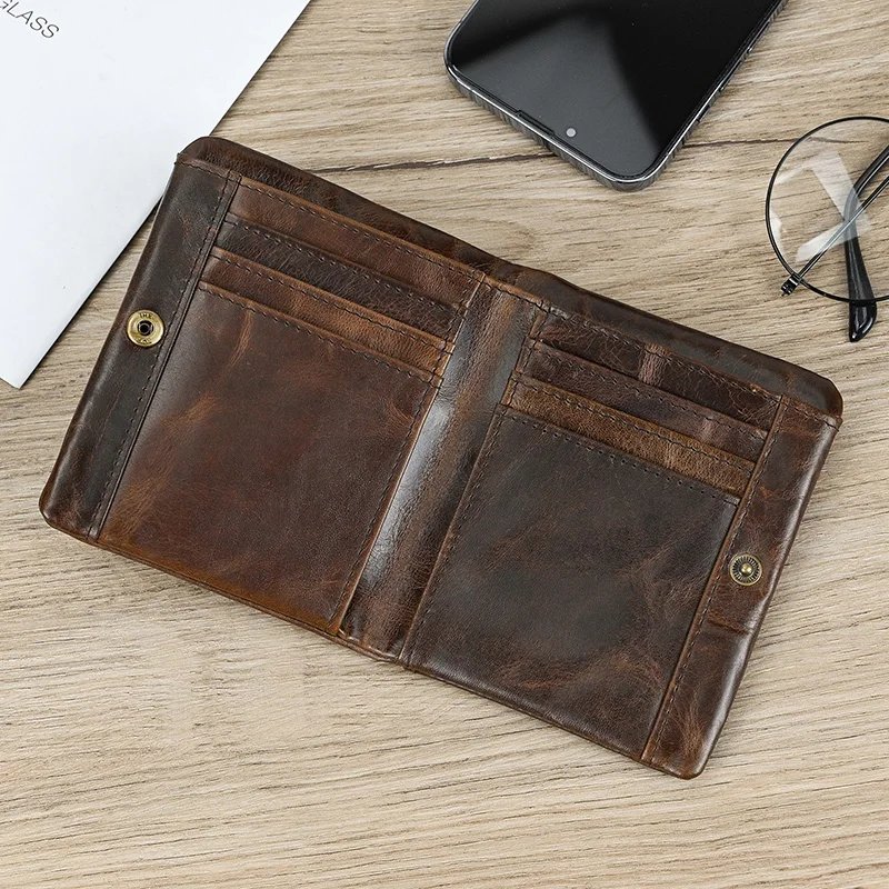 Leather Men&lsquo;s Short Wallet Hasp Genuine Leather Unisex Zipper Coin Clutch Purse Cowhide Card Holder Trifold Man wallets