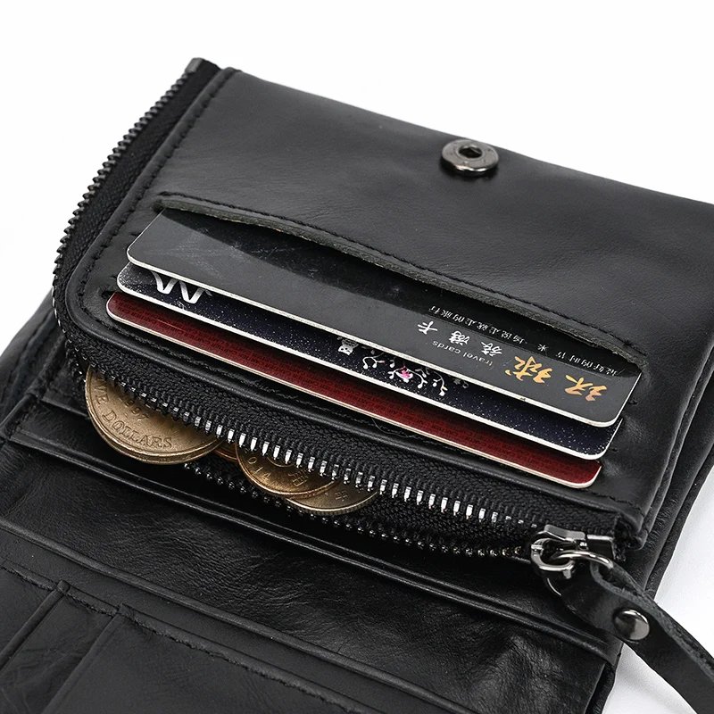 Leather Men&lsquo;s Short Wallet Hasp Genuine Leather Unisex Zipper Coin Clutch Purse Cowhide Card Holder Trifold Man wallets