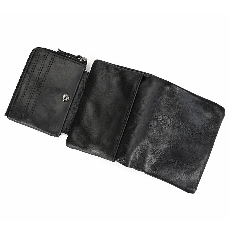 Leather Men&lsquo;s Short Wallet Hasp Genuine Leather Unisex Zipper Coin Clutch Purse Cowhide Card Holder Trifold Man wallets