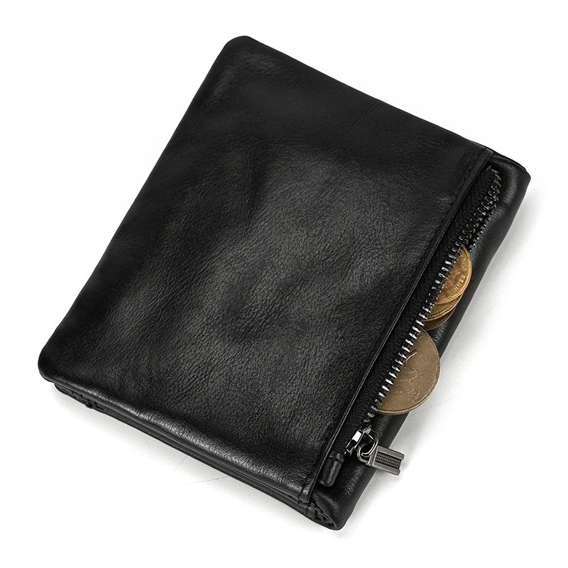 Leather Men&lsquo;s Short Wallet Hasp Genuine Leather Unisex Zipper Coin Clutch Purse Cowhide Card Holder Trifold Man wallets