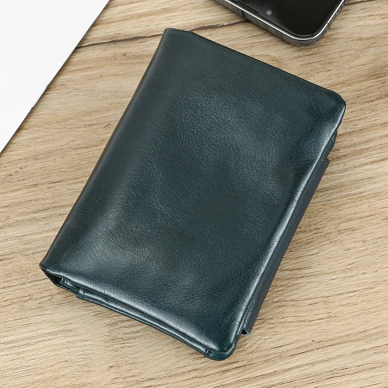 Leather Men&lsquo;s Short Wallet Hasp Genuine Leather Unisex Zipper Coin Clutch Purse Cowhide Card Holder Trifold Man wallets