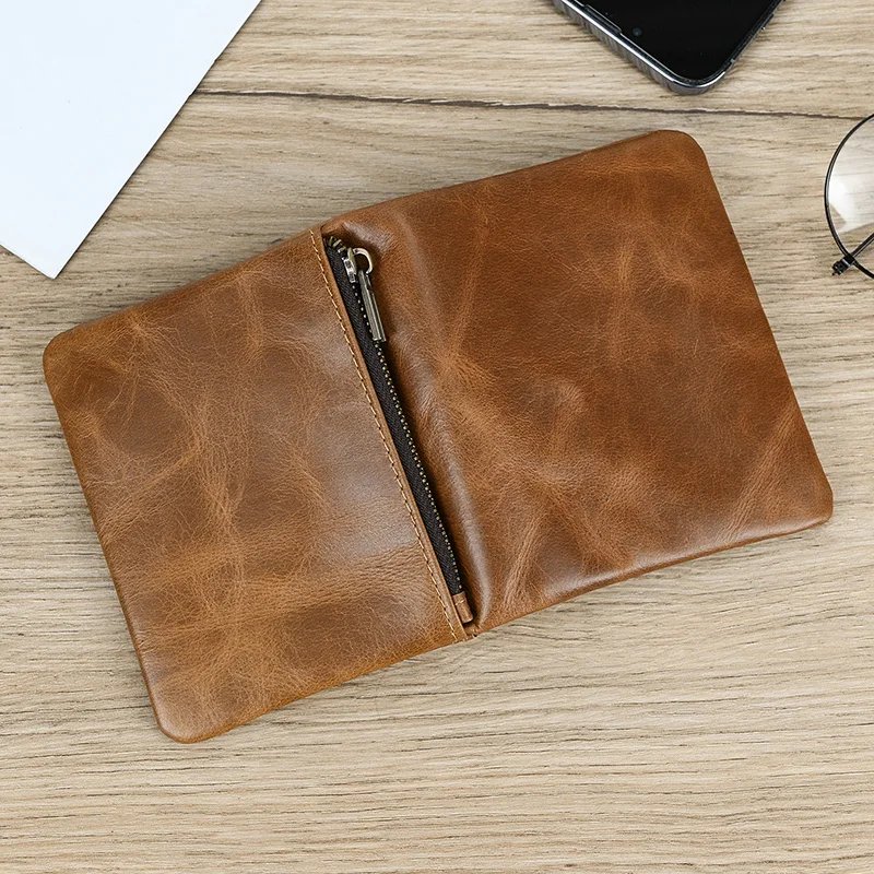 Leather Men&lsquo;s Short Wallet Hasp Genuine Leather Unisex Zipper Coin Clutch Purse Cowhide Card Holder Trifold Man wallets