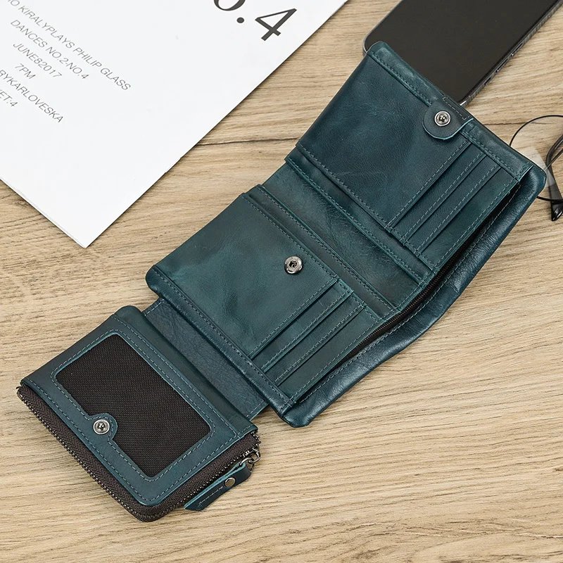 Leather Men&lsquo;s Short Wallet Hasp Genuine Leather Unisex Zipper Coin Clutch Purse Cowhide Card Holder Trifold Man wallets