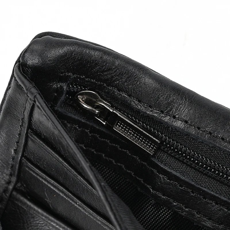 Leather Men&lsquo;s Short Wallet Hasp Genuine Leather Unisex Zipper Coin Clutch Purse Cowhide Card Holder Trifold Man wallets