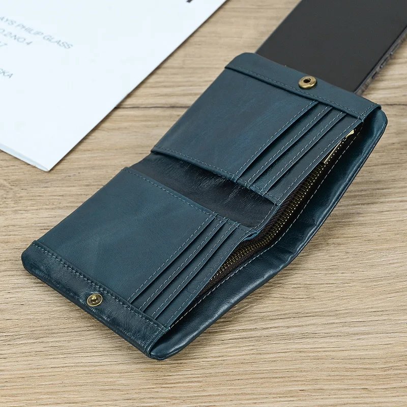 Leather Men&lsquo;s Short Wallet Hasp Genuine Leather Unisex Zipper Coin Clutch Purse Cowhide Card Holder Trifold Man wallets