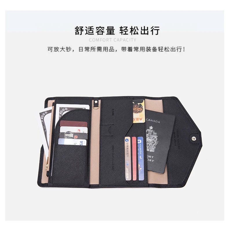 Travel Wallet RFID Passport Credit Card Holder Multi functional ID/Cash/Family Passport Set Passport Clip for Men and Women