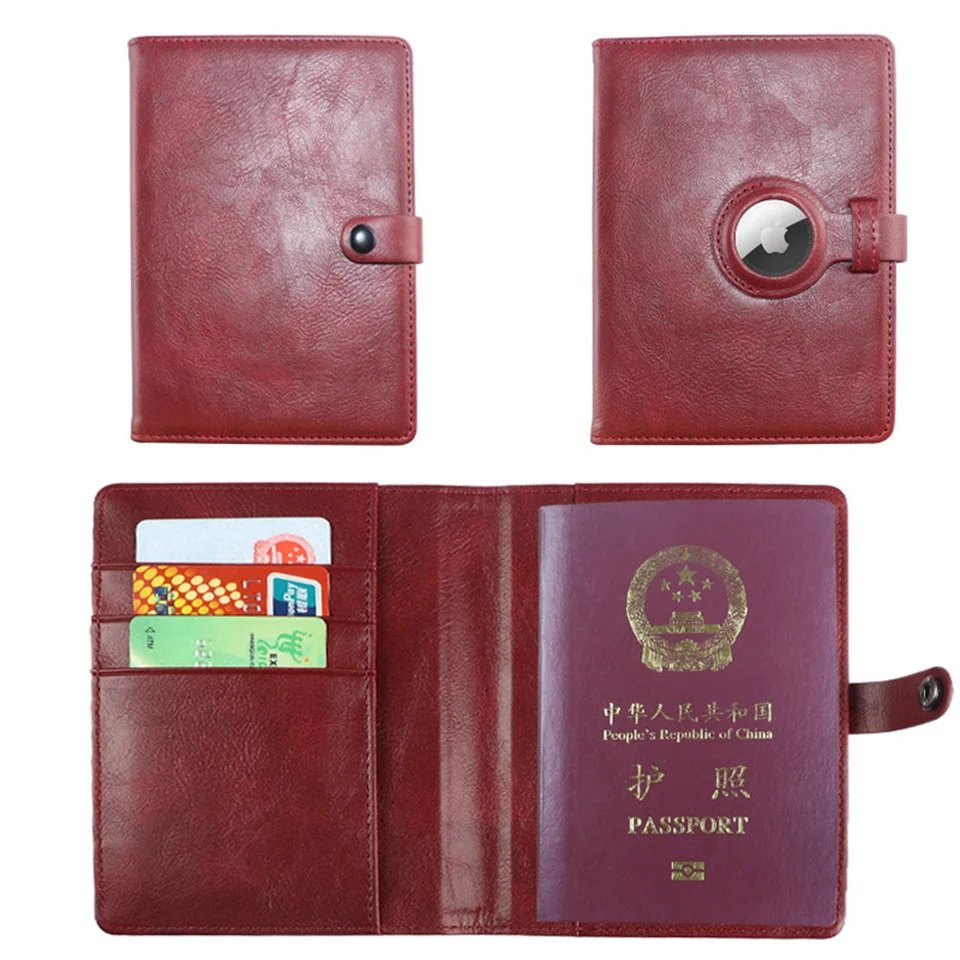 New For Apple Airtag Passport Cover Wallet Certificate Protective Cover With Airtag Travel PU Leather Card Holder Rfid Men Women