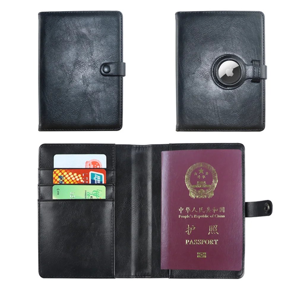 New For Apple Airtag Passport Cover Wallet Certificate Protective Cover With Airtag Travel PU Leather Card Holder Rfid Men Women