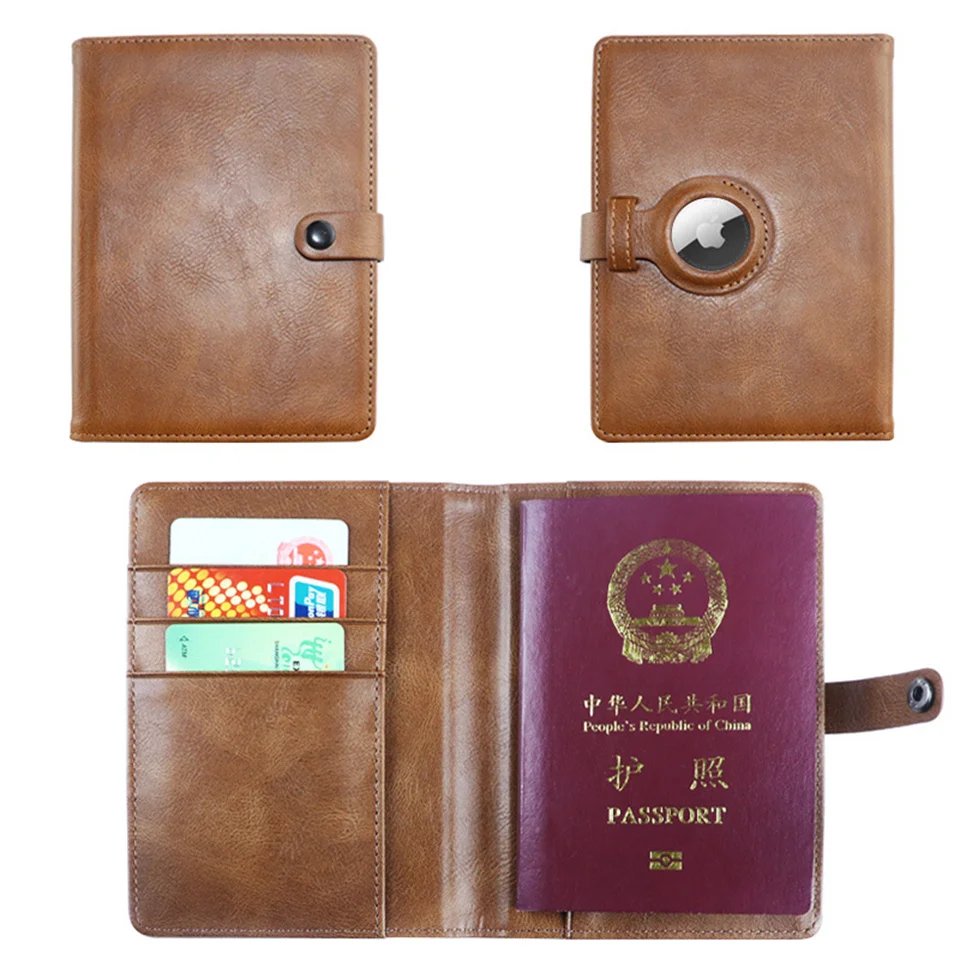 New For Apple Airtag Passport Cover Wallet Certificate Protective Cover With Airtag Travel PU Leather Card Holder Rfid Men Women