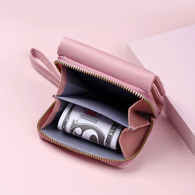 Women's Wallet Tri Fold Card Bag PU Multi Objects Pocket Short Fashion Embroidered Love Pattern Korean Minimalist New 2023