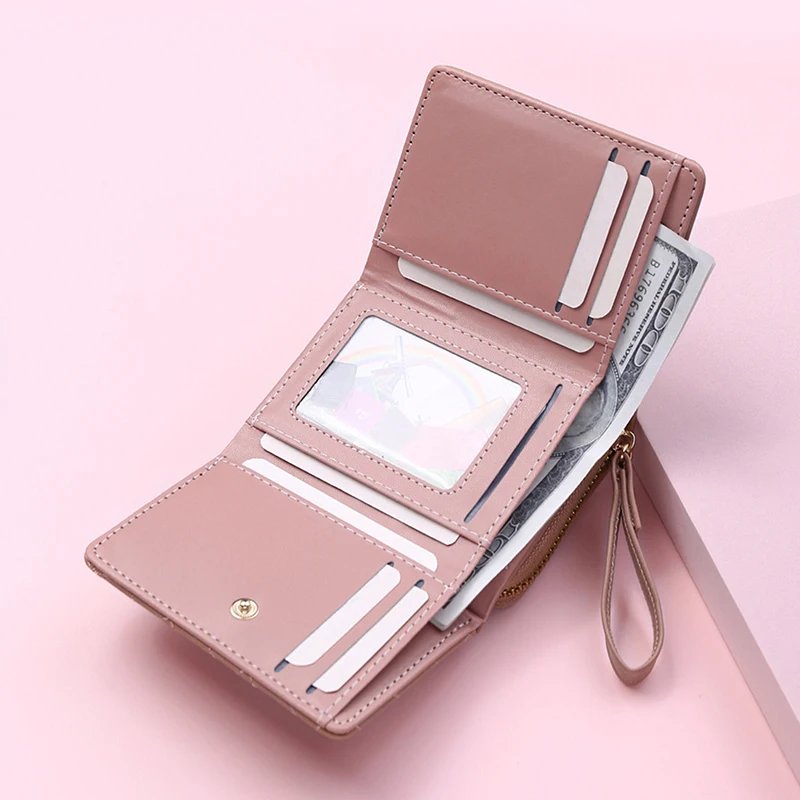 Women's Wallet Tri Fold Card Bag PU Multi Objects Pocket Short Fashion Embroidered Love Pattern Korean Minimalist New 2023