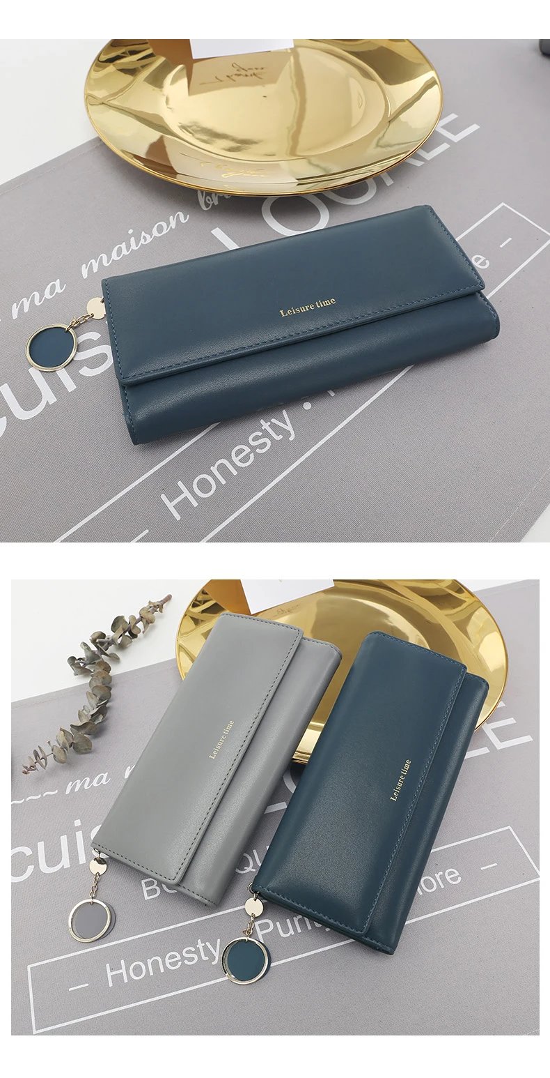 Fashion Women Wallets Brand Letter Long Tri-fold Wallet Purse Fresh Leather Female Clutch Card Holder Cartera Mujer