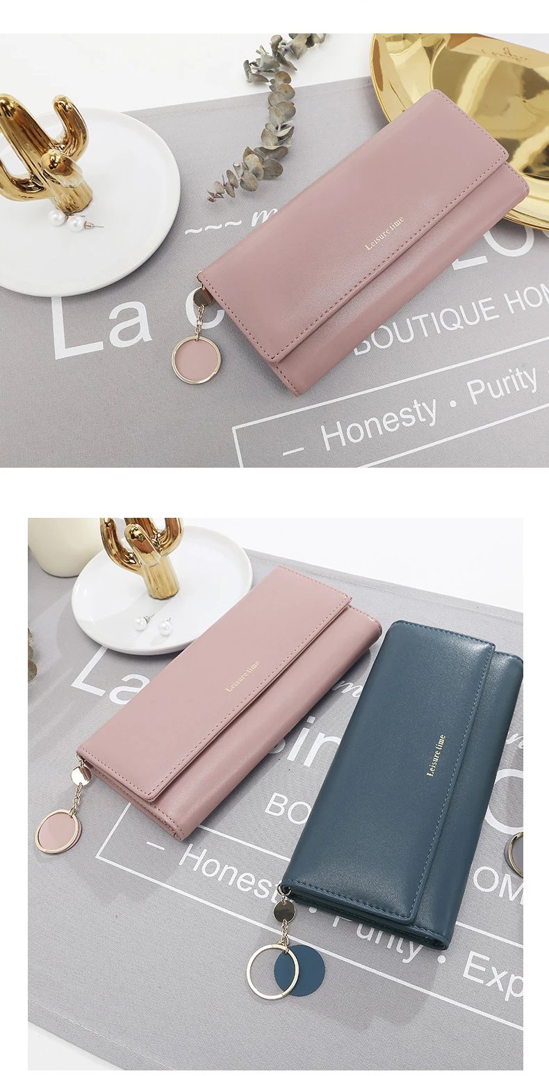Fashion Women Wallets Brand Letter Long Tri-fold Wallet Purse Fresh Leather Female Clutch Card Holder Cartera Mujer