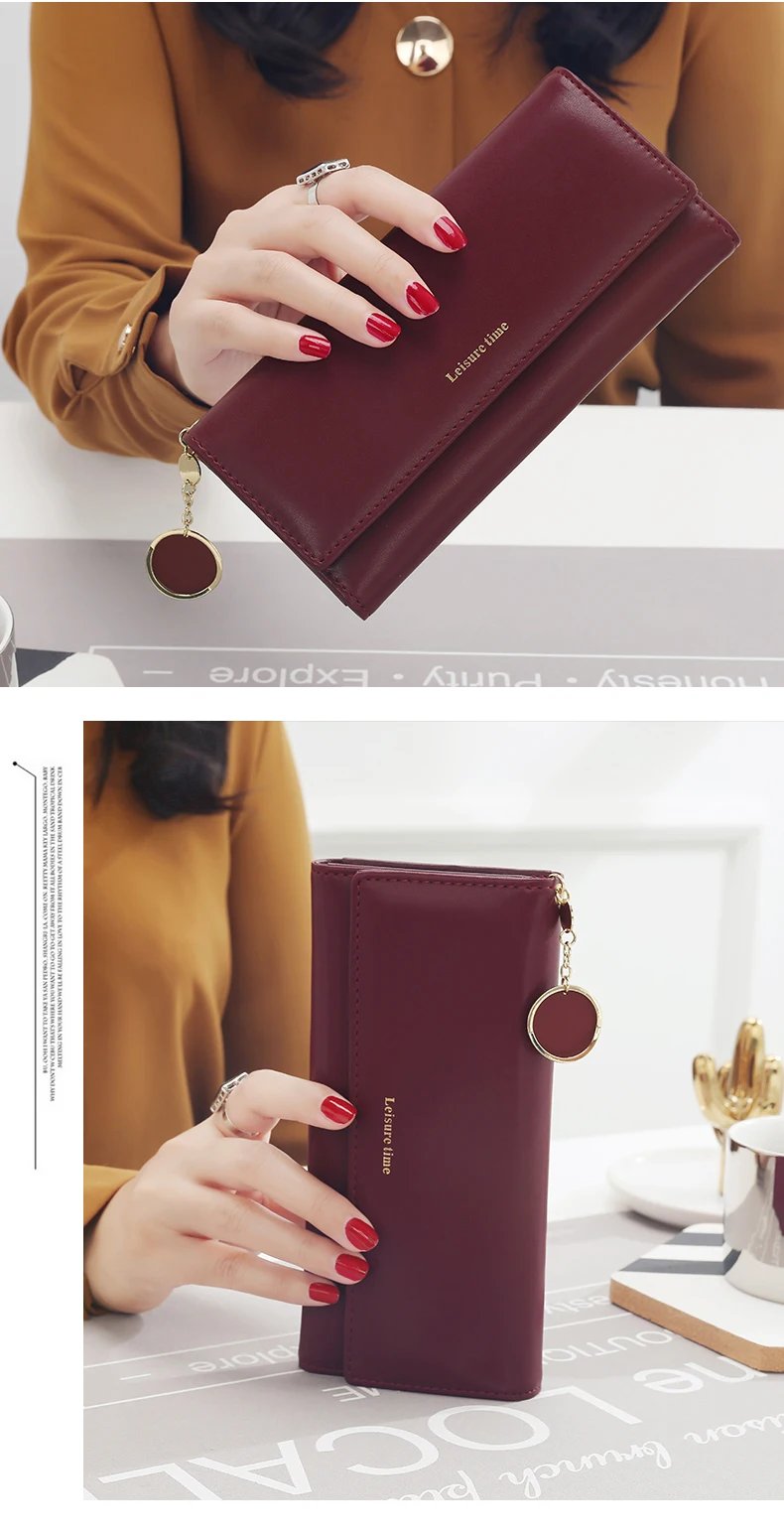 Fashion Women Wallets Brand Letter Long Tri-fold Wallet Purse Fresh Leather Female Clutch Card Holder Cartera Mujer