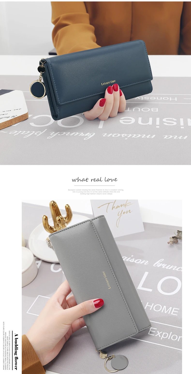 Fashion Women Wallets Brand Letter Long Tri-fold Wallet Purse Fresh Leather Female Clutch Card Holder Cartera Mujer