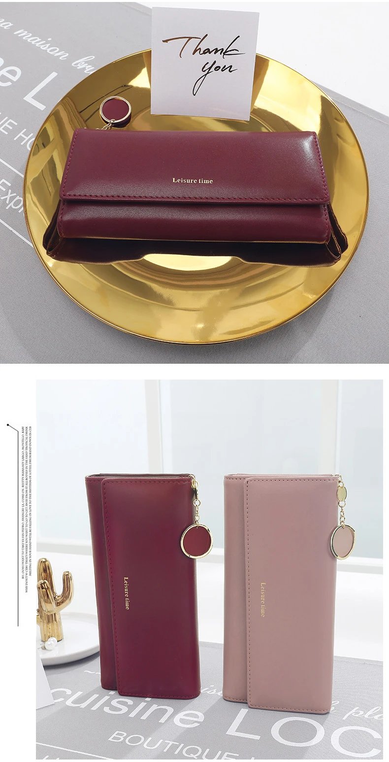 Fashion Women Wallets Brand Letter Long Tri-fold Wallet Purse Fresh Leather Female Clutch Card Holder Cartera Mujer