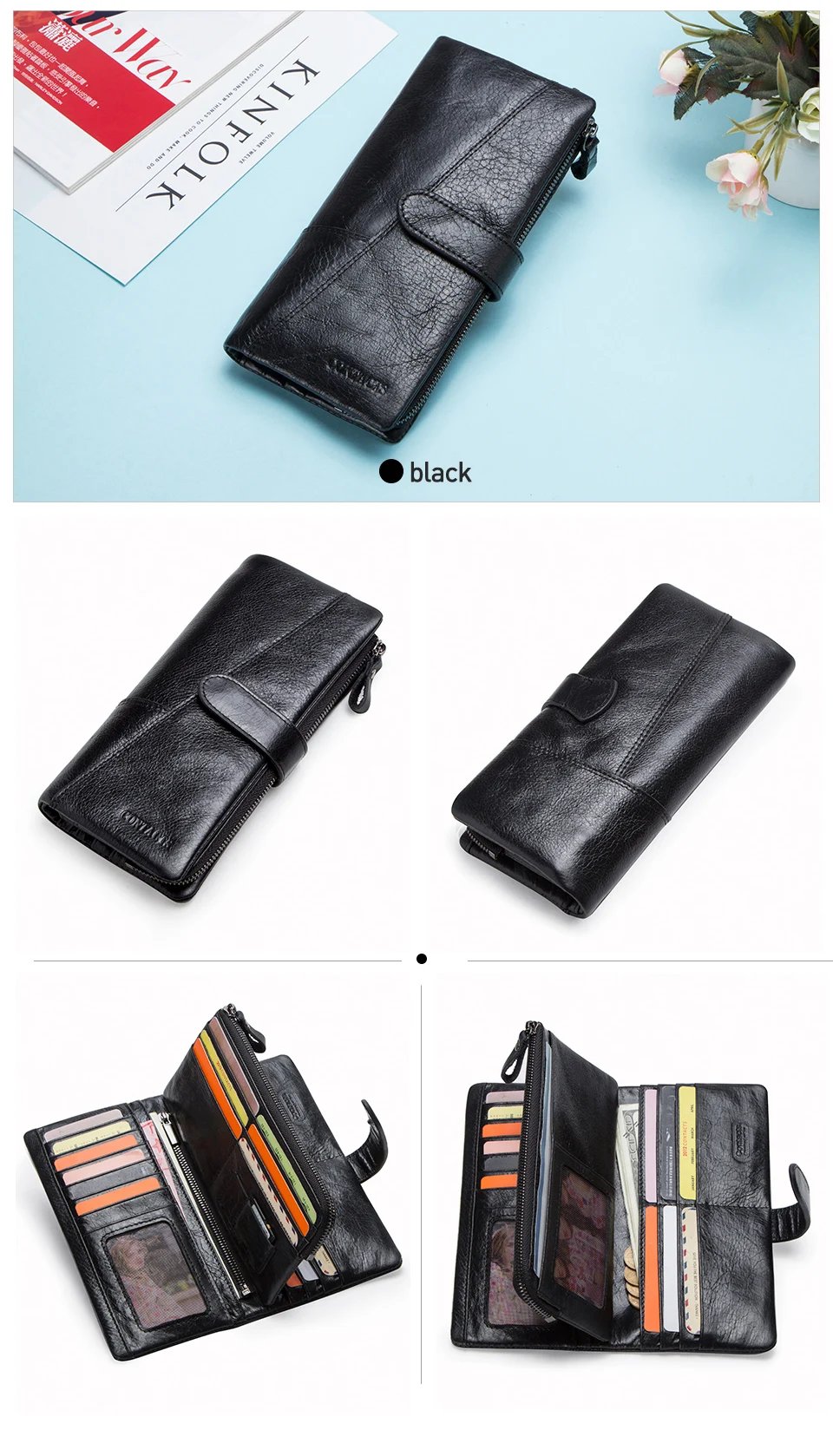 Genuine Leather Woman wallet Long Fashion Women's Purses Card Holders Female Bag Zip Coin Purses Women's Wallets