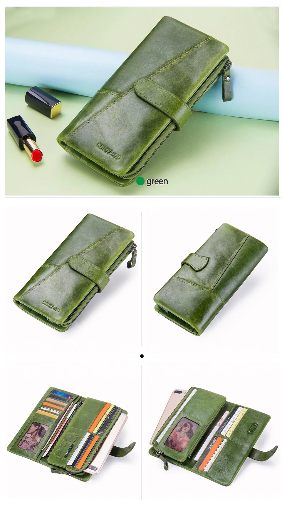 Genuine Leather Woman wallet Long Fashion Women's Purses Card Holders Female Bag Zip Coin Purses Women's Wallets