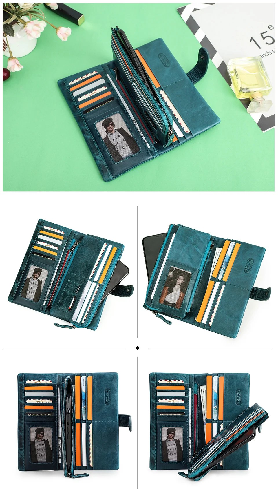 Genuine Leather Woman wallet Long Fashion Women's Purses Card Holders Female Bag Zip Coin Purses Women's Wallets