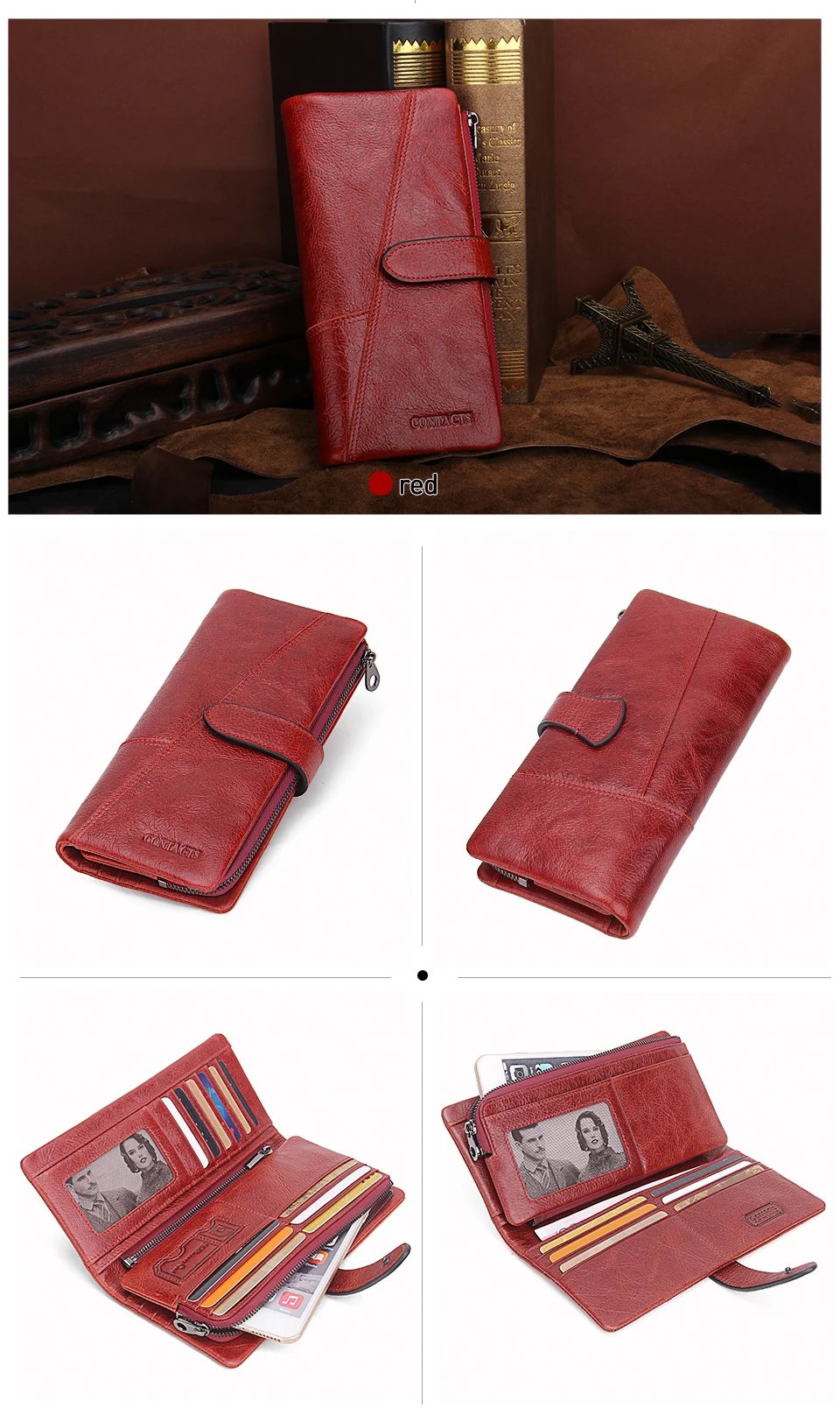 Genuine Leather Woman wallet Long Fashion Women's Purses Card Holders Female Bag Zip Coin Purses Women's Wallets