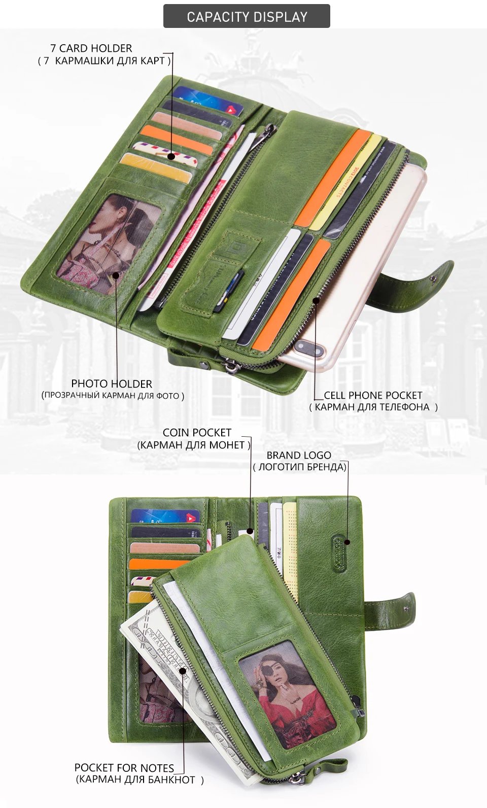 Genuine Leather Woman wallet Long Fashion Women's Purses Card Holders Female Bag Zip Coin Purses Women's Wallets