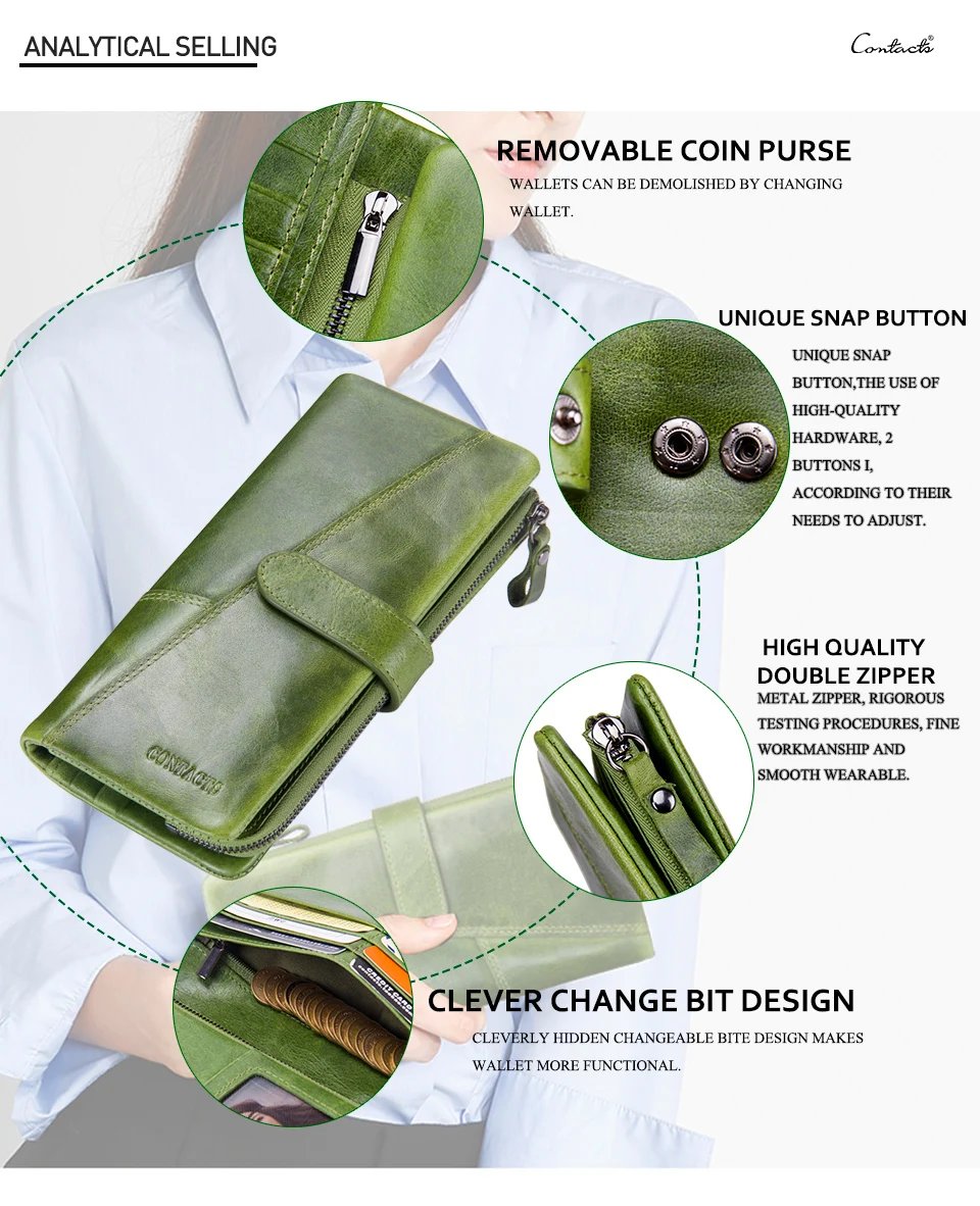 Genuine Leather Woman wallet Long Fashion Women's Purses Card Holders Female Bag Zip Coin Purses Women's Wallets