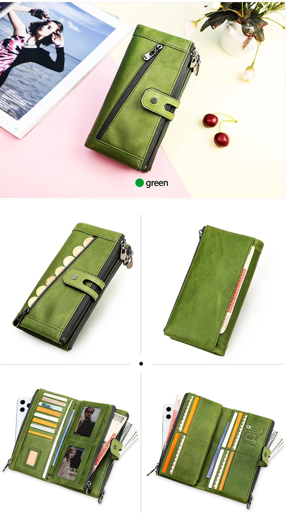 Women Wallet Fashion Genuine Leather Wallet Card Holder Female Long Purse Phone Pocket Large Capacity Clutch Wallets