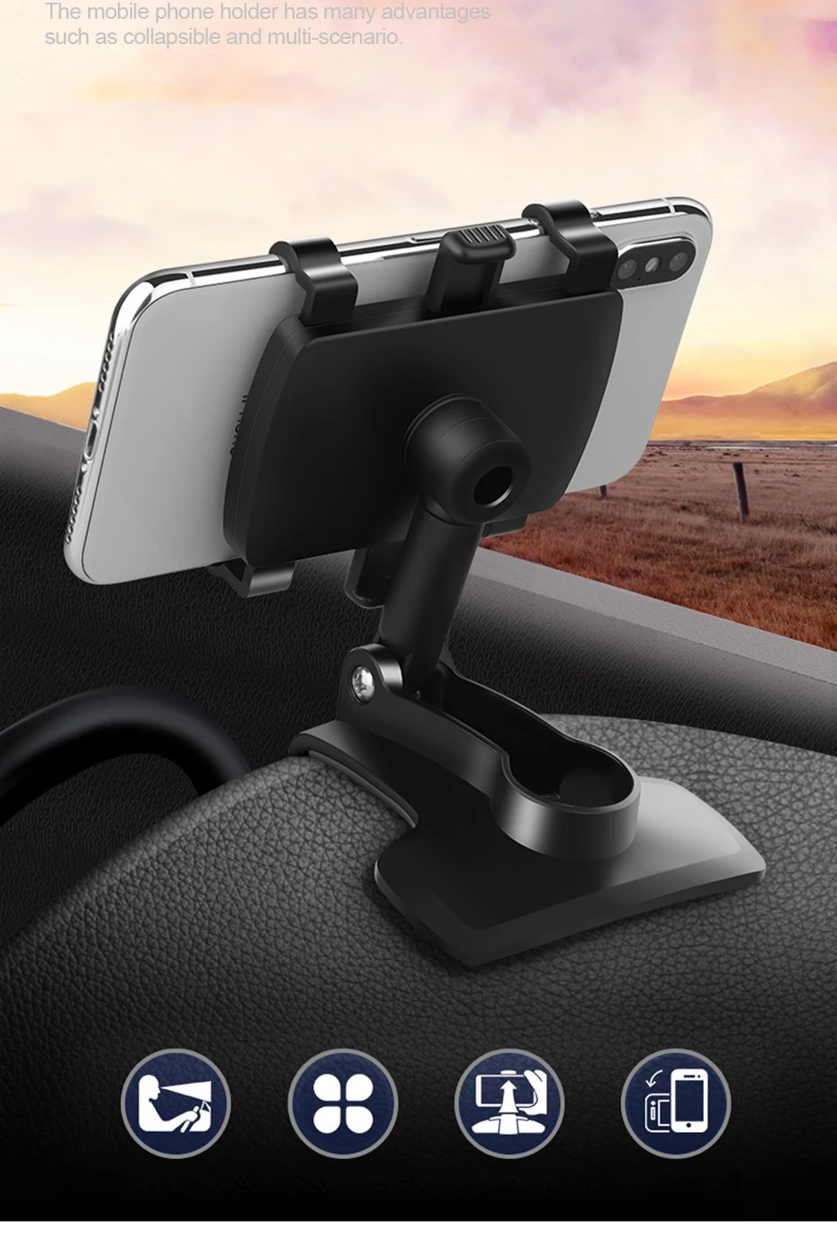 360 Degrees Car Phone Holder Universal Smartphone Stands Car Rack Dashboard Support for Auto Grip Mobile Phone Fixed Bracket
