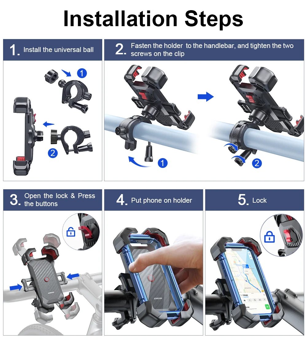 Joyroom Universal Bike Phone Holder 360° View Bicycle Phone Holder for 4.7-7 inch Mobile Phone Stand Shockproof Bracket GPS Clip Joyroom Universal Bike Phone Holder 360° View Bicycle Phone Holder for 4.7-7 inch Mobile Phone Stand Shockproof Bracket GPS Clip