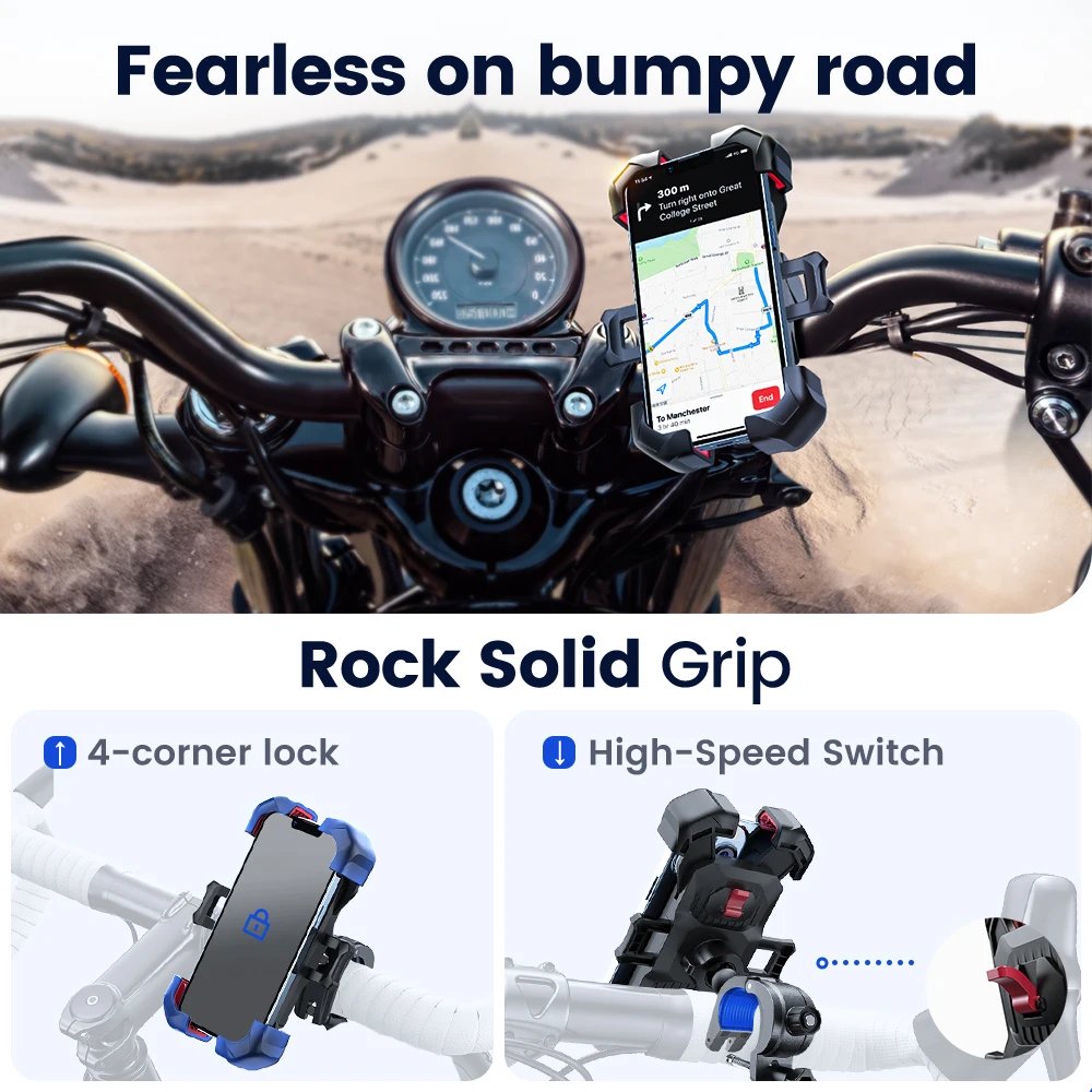 Joyroom Universal Bike Phone Holder 360° View Bicycle Phone Holder for 4.7-7 inch Mobile Phone Stand Shockproof Bracket GPS Clip Joyroom Universal Bike Phone Holder 360° View Bicycle Phone Holder for 4.7-7 inch Mobile Phone Stand Shockproof Bracket GPS Clip