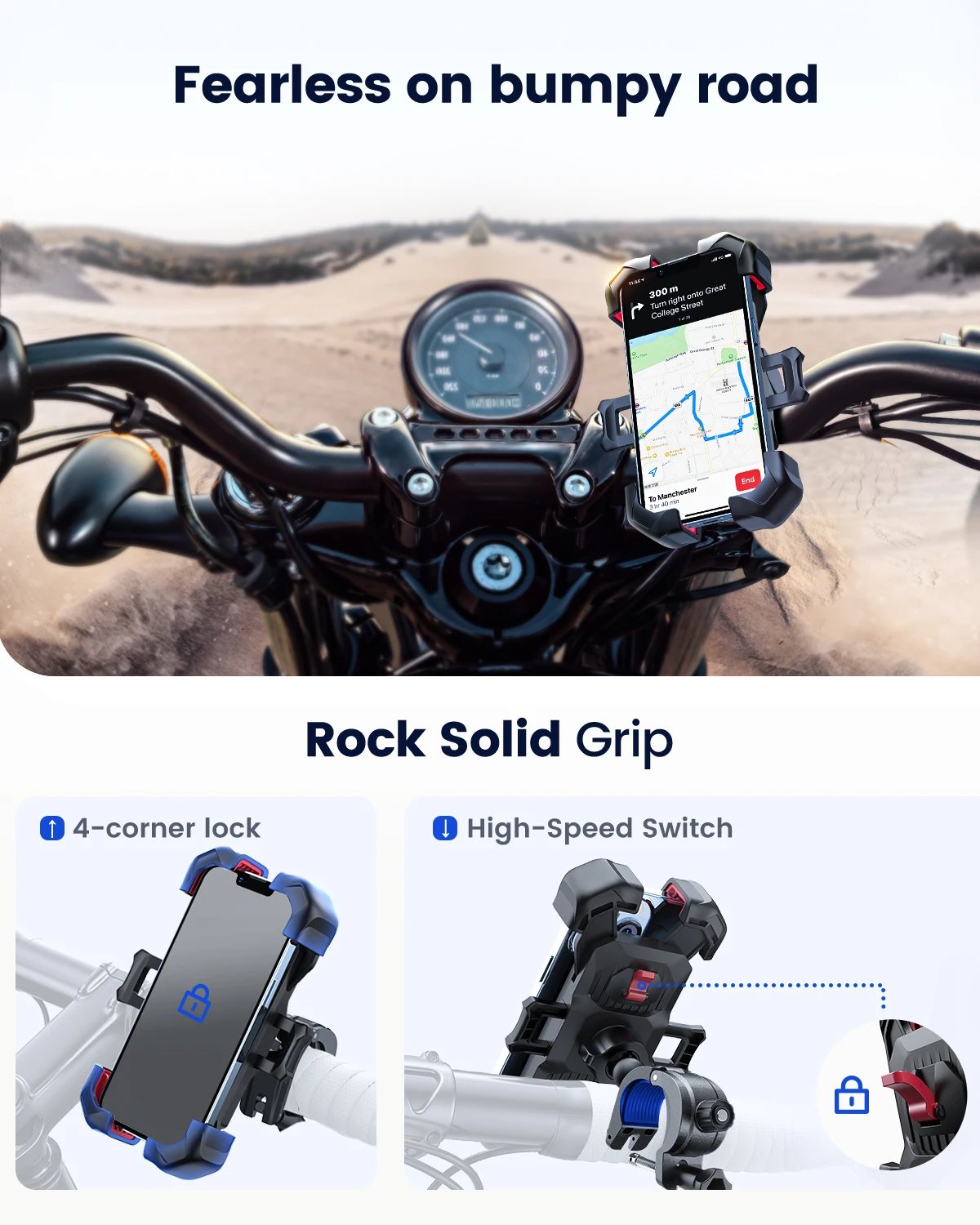 Joyroom Universal Bike Phone Holder 360° View Bicycle Phone Holder for 4.7-7 inch Mobile Phone Stand Shockproof Bracket GPS Clip Joyroom Universal Bike Phone Holder 360° View Bicycle Phone Holder for 4.7-7 inch Mobile Phone Stand Shockproof Bracket GPS Clip