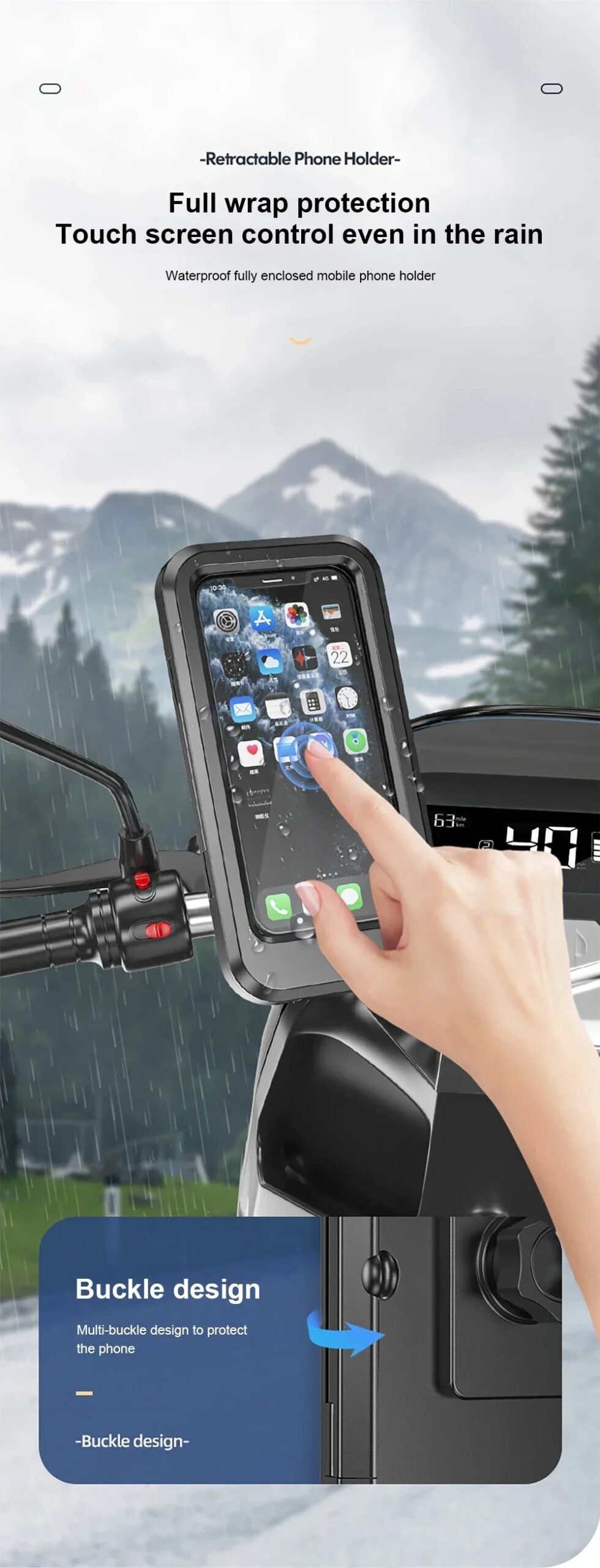 Waterproof Motorcycle Bike Mobile Phone Holder Support Universal Bicycle GPS 360&deg; Swivel Adjustable Motorcycle Cellphone Holder