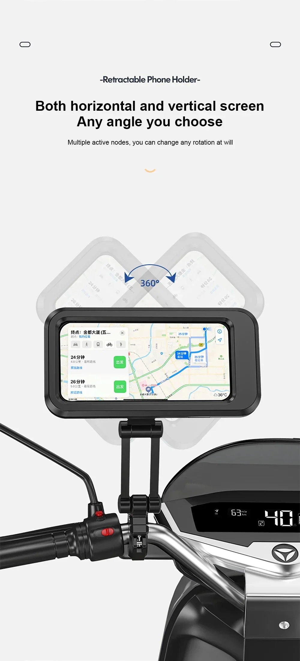 Waterproof Motorcycle Bike Mobile Phone Holder Support Universal Bicycle GPS 360&deg; Swivel Adjustable Motorcycle Cellphone Holder