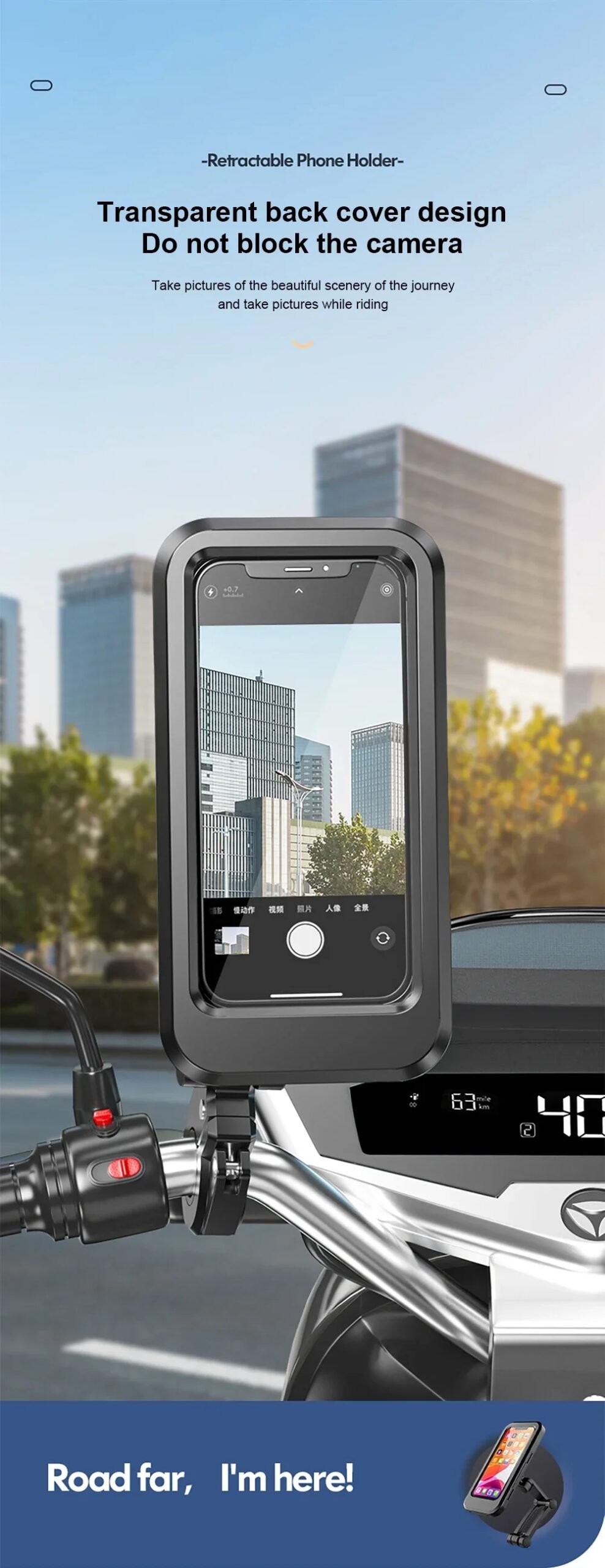 Waterproof Motorcycle Bike Mobile Phone Holder Support Universal Bicycle GPS 360&deg; Swivel Adjustable Motorcycle Cellphone Holder