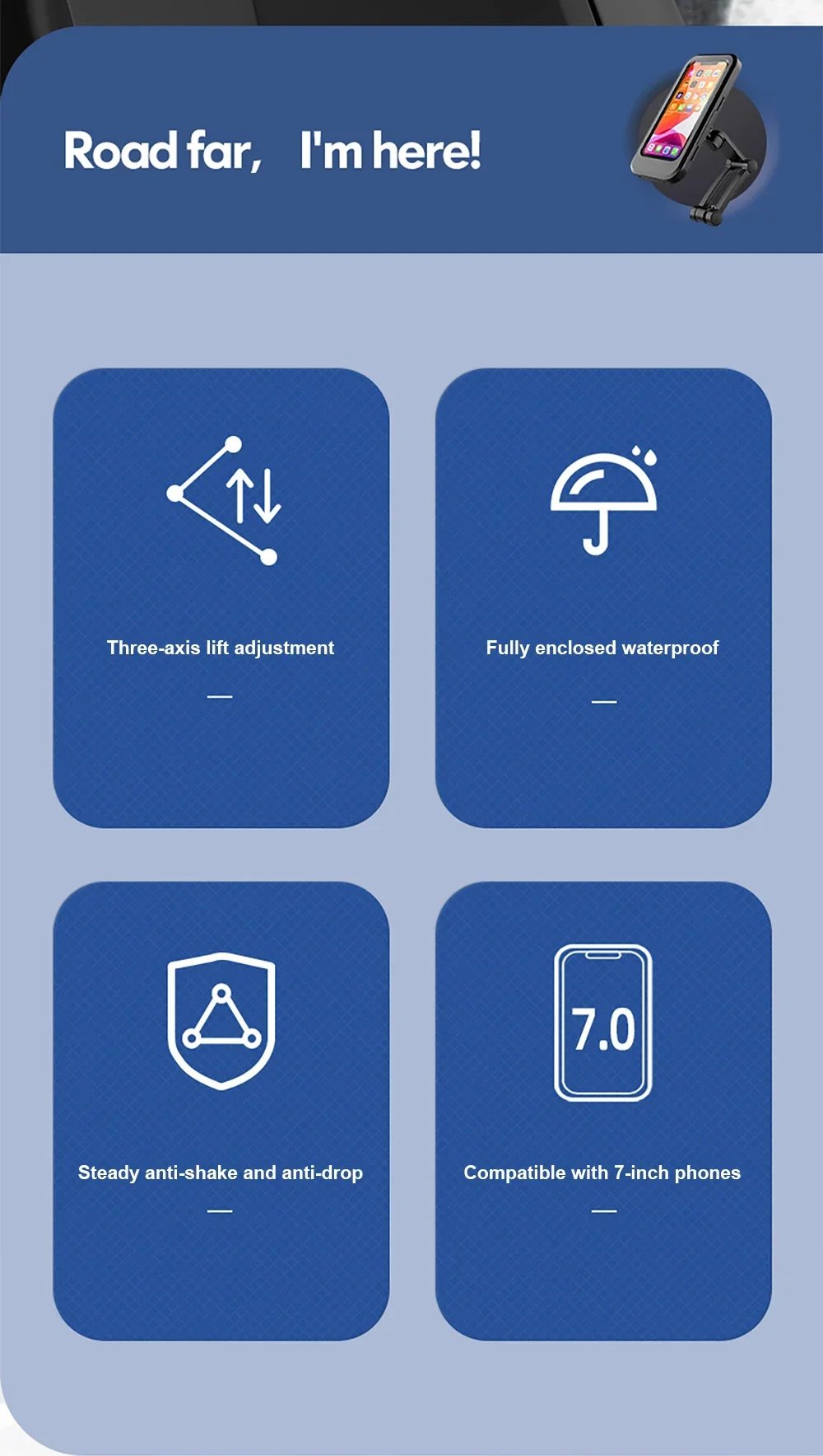 Waterproof Motorcycle Bike Mobile Phone Holder Support Universal Bicycle GPS 360&deg; Swivel Adjustable Motorcycle Cellphone Holder