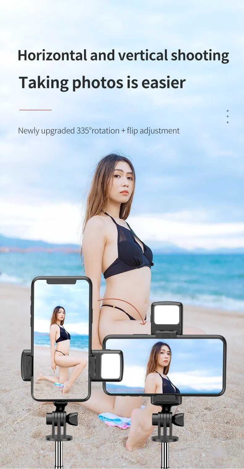 Portable Bluetooth Selfie Stick Tripod Holder with Remote Shutter Fill Light Extendable Wireless Remote Retractable Phone Stand