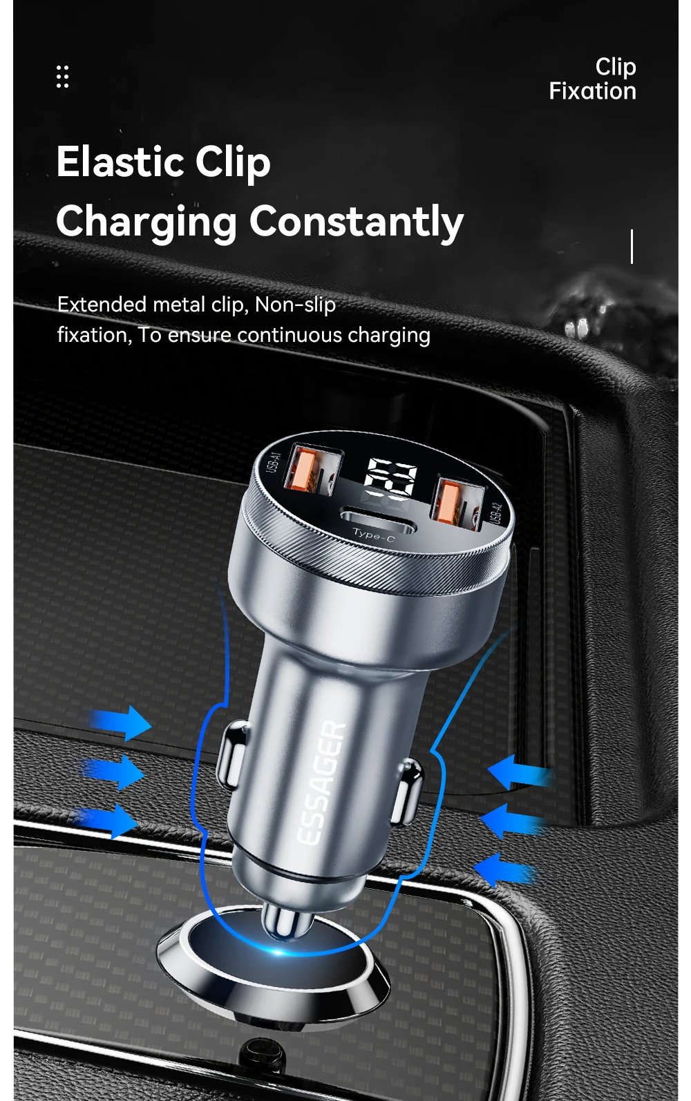 Essager 80W Car Charger USB Type C PD Fast Charging Phone Quick Charge for iPhone 14 13 Huawei Xiaomi Samsung iPad Laptop Tablet