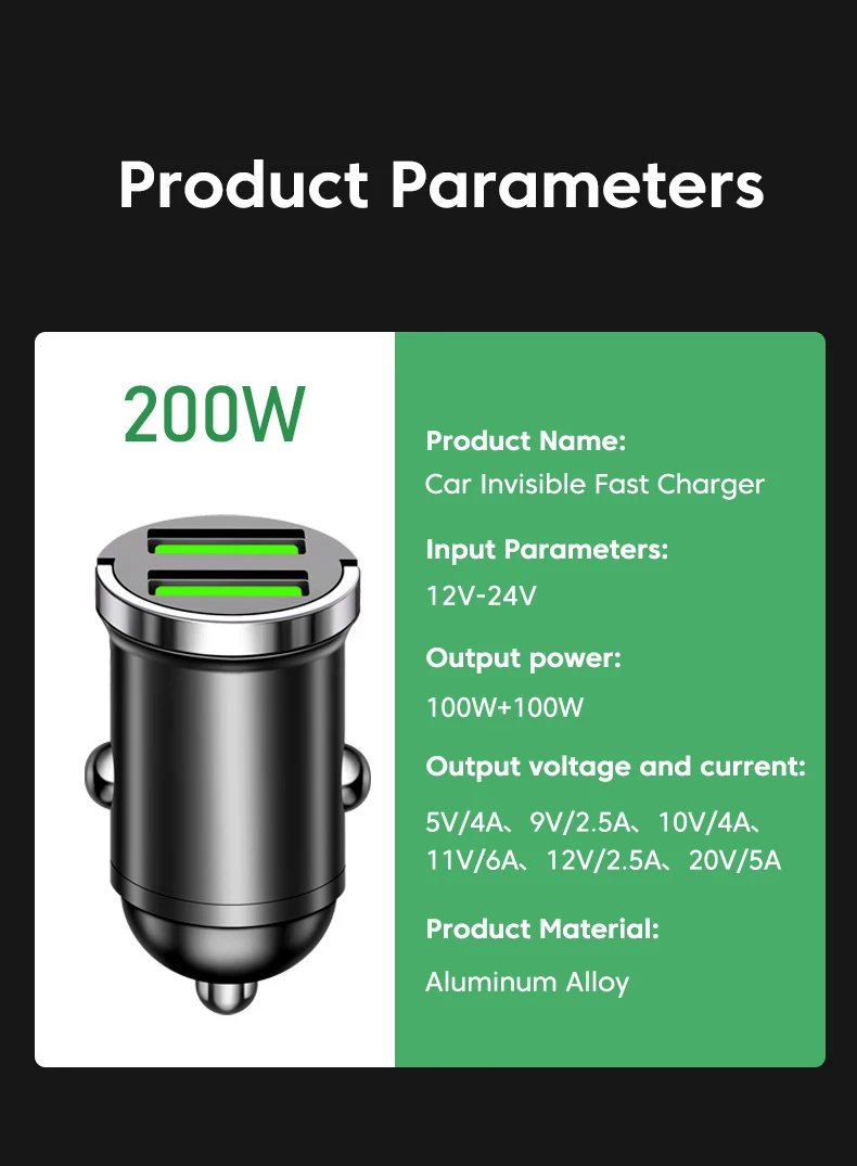 200W Mini Dual Ports USB Car Charger Lighter Fast Charging Car Phone Charger Adapter for iPhone 13 12 Xiaomi Huawei Samsung 200W Mini Dual Ports USB Car Charger Lighter Fast Charging Car Phone Charger Adapter for iPhone 13 12 Xiaomi Huawei Samsung