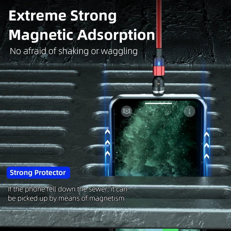 1m 2m 3m Magnetic Charger Cable Micro USB Type C Phone Charging Cable For Samsung Xiaomi USB Cord Wire 540 Degree Roating