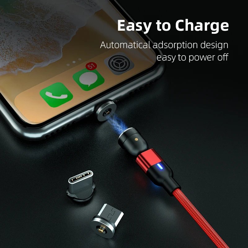 1m 2m 3m Magnetic Charger Cable Micro USB Type C Phone Charging Cable For Samsung Xiaomi USB Cord Wire 540 Degree Roating