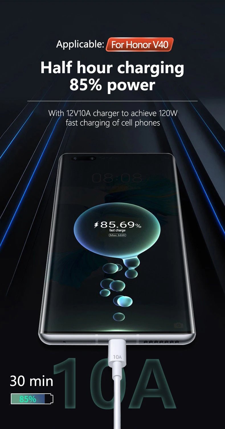 10A 120W Super Fast Charging USB Type C Cable for Huawei P40 P30 USB-C Phone Data Cord for Xiaomi 14 Redmi 13 12 Oneplus 11 POCO