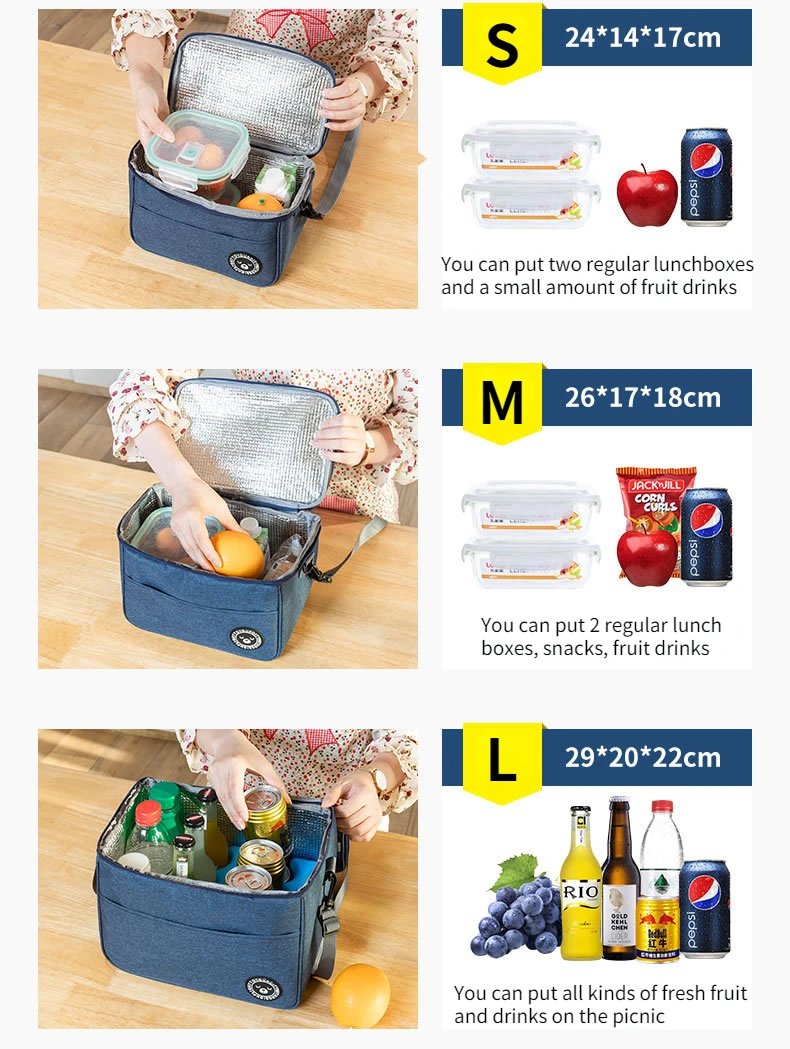 Portable Lunch Bag Food Thermal Box Durable Waterproof Office Cooler Lunchbox with Shoulder Strap Picnic Bag for Couples Unisex