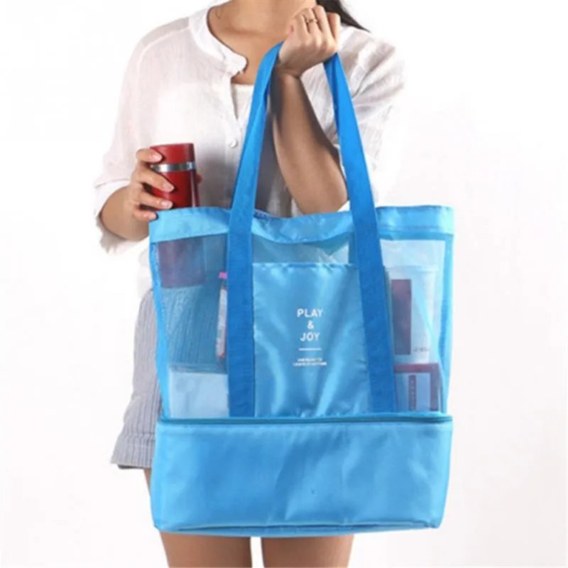 New Thermal Insulation Bag Handheld Lunch Bag Useful Shoulder Bag Cooler Picnic Bag Mesh Beach Tote Bag Food Drink Storage