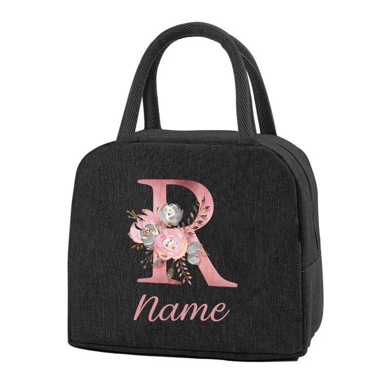 Custom Name Portable Lunch Bag Durable Waterproof Office Thermal Box Pink Letter Lunch Box Cooler Organizer Insulated Food Pouch