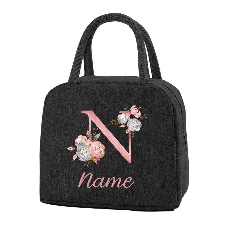 Custom Name Portable Lunch Bag Durable Waterproof Office Thermal Box Pink Letter Lunch Box Cooler Organizer Insulated Food Pouch