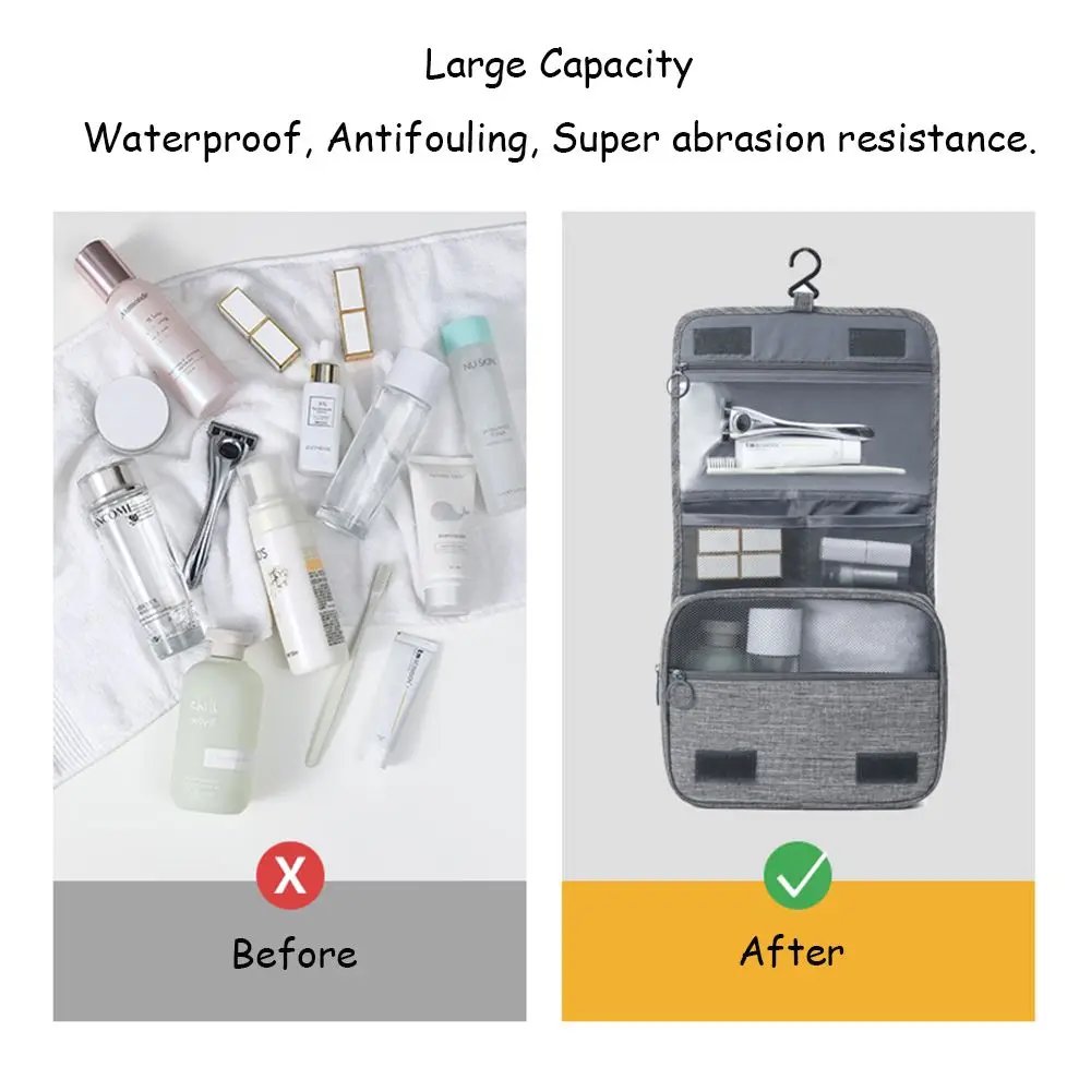 Foldable Toiletry Bag Organizer Hanging Storage Bag Bathroom Makeup Bag Case Travel Dry And Wet Separation Cosmetic Bag