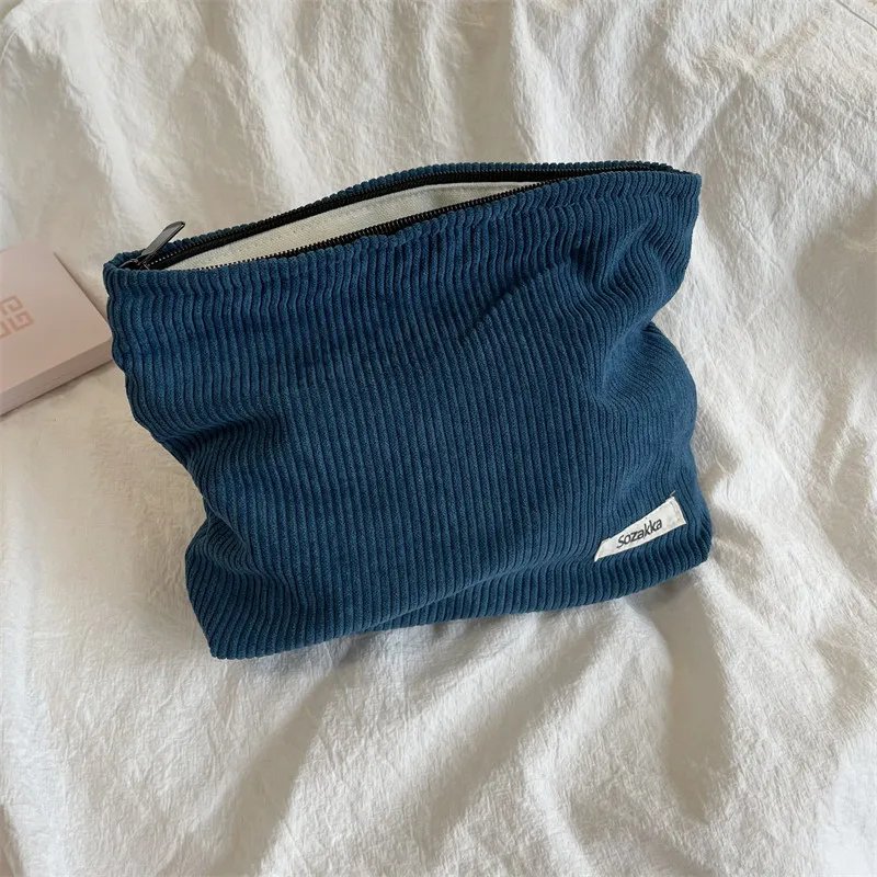 Corduroy Travel Cosmetic Bag Portable Makeup Storage Bag Purses Women Large Capacity Zipper Make Up Organizer Storage Clutch