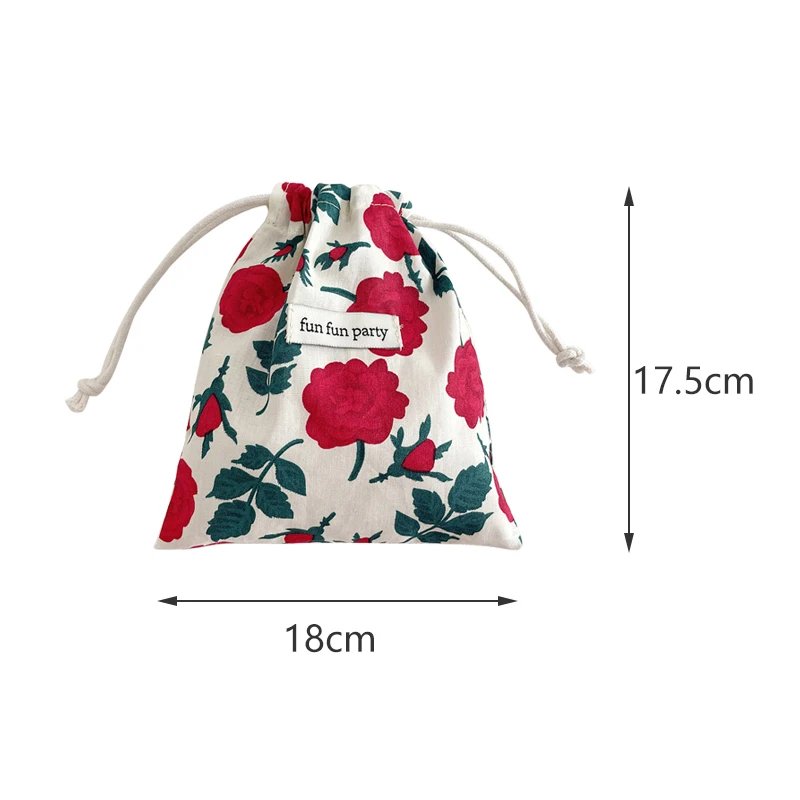 Cotton Linen Floral Storage Drawstring Bag Women Finishing Storage Pouch Cute Makeup Bag Christmas Gift Candy Jewelry Organizer