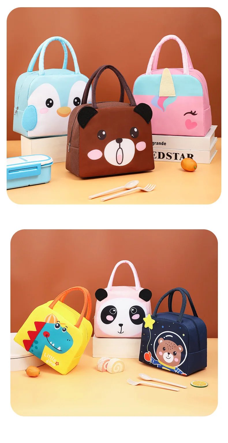 Cartoon Children's Lunch Bag Thermal Insulation Aluminum Film High Quality Waterproof Oxford Cloth Portable Lunch Bags Tote New